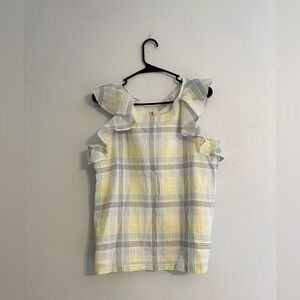 Loft Women’s Yellow and White Blouse Top Size Small